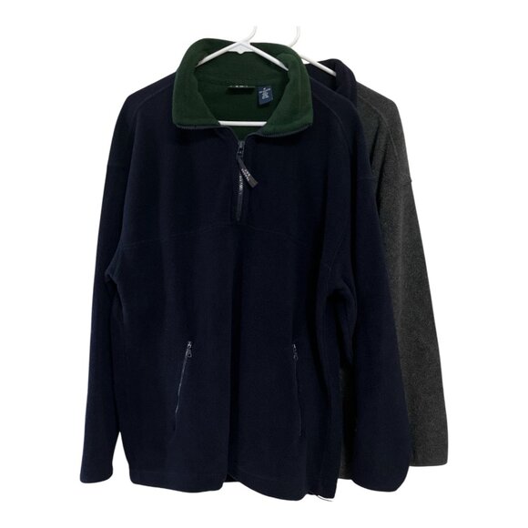 Lot of 2 Vintage Trader Bay Men’s Fleece Pullovers – Navy & Gray Half-Zip - Picture 1 of 5